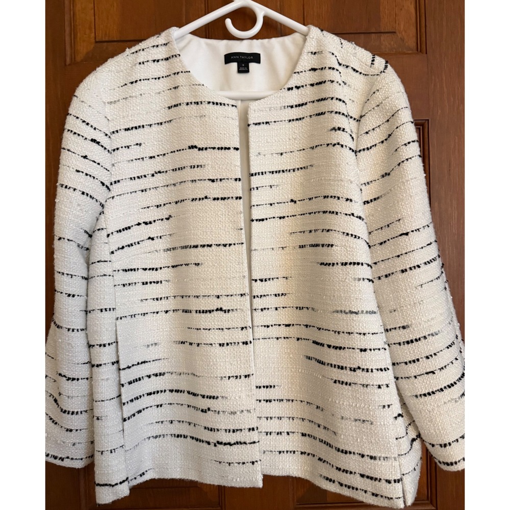 Ann Taylor Boucle Blazer Womens Size 18 White Open Front Business Casual - Picture 2 of 10